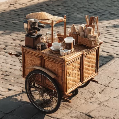 American retro solid wood mobile inverted three-wheeled food truck, coffee and bread promotion, street vending, night market, scenic area mobile vehicle - Image 6