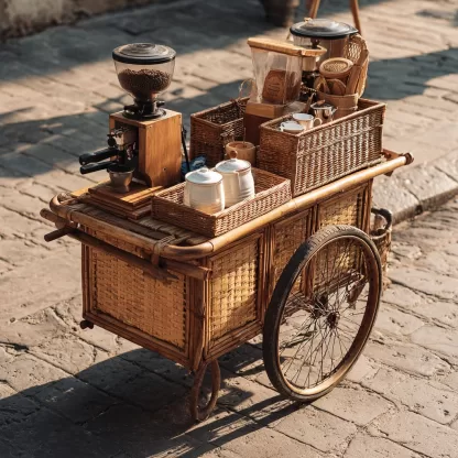 American retro solid wood mobile inverted three-wheeled food truck, coffee and bread promotion, street vending, night market, scenic area mobile vehicle - Image 7