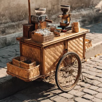 American retro solid wood mobile inverted three-wheeled food truck, coffee and bread promotion, street vending, night market, scenic area mobile vehicle - Image 8