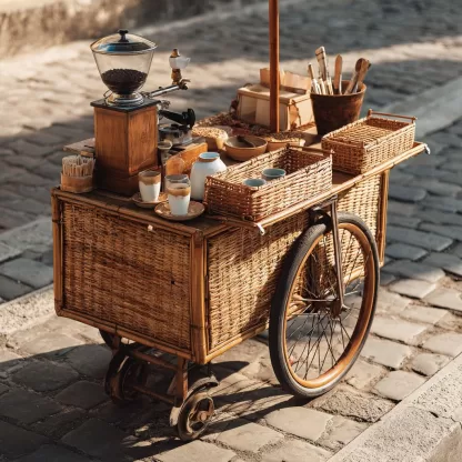 American retro solid wood mobile inverted three-wheeled food truck, coffee and bread promotion, street vending, night market, scenic area mobile vehicle - Image 9