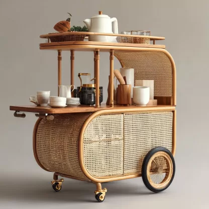 American retro solid wood mobile inverted three-wheeled food truck, coffee and bread promotion, street vending, night market, scenic area mobile vehicle - Image 2