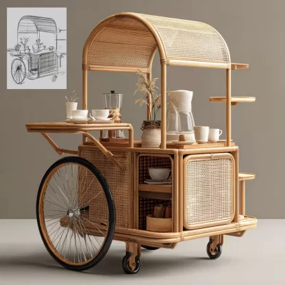 Outdoor wicker food carts, street vendors, mobile peddlers' carts, display carts, coffee shops, American retro style - Image 4