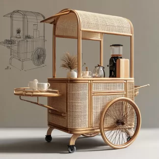Outdoor wicker food carts, street vendors, mobile peddlers' carts, display carts, coffee shops, American retro style