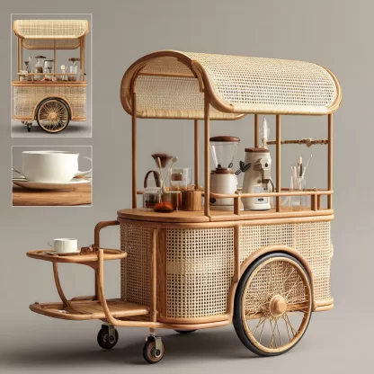 Outdoor mobile rattan food cart, scenic area popular snack cart, scenic area mobile stall cart, American retro cart, handmade cart - Image 2