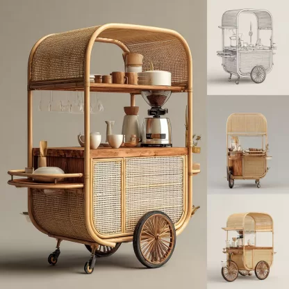 Outdoor mobile rattan food cart, scenic area popular snack cart, scenic area mobile stall cart, American retro cart, handmade cart - Image 3