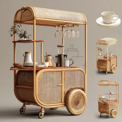 Outdoor mobile rattan food cart, scenic area popular snack cart, scenic area mobile stall cart, American retro cart, handmade cart - Image 5
