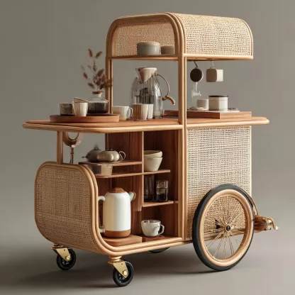 Outdoor wicker food carts, street vendors, mobile peddlers' carts, display carts, coffee shops, American retro style - Image 7