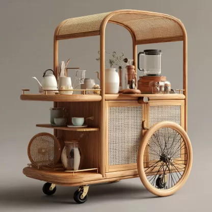 Outdoor wicker food carts, street vendors, mobile peddlers' carts, display carts, coffee shops, American retro style - Image 8