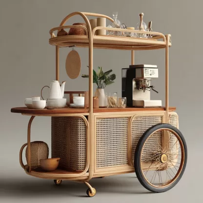 Outdoor mobile rattan food cart, scenic area popular snack cart, scenic area mobile stall cart, American retro cart, handmade cart - Image 2