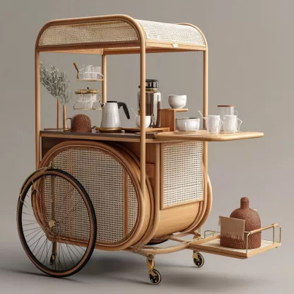 Outdoor mobile rattan food cart, scenic area popular snack cart, scenic area mobile stall cart, American retro cart, handmade cart - Image 3