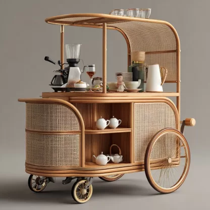Outdoor mobile rattan food cart, scenic area popular snack cart, scenic area mobile stall cart, American retro cart, handmade cart - Image 4