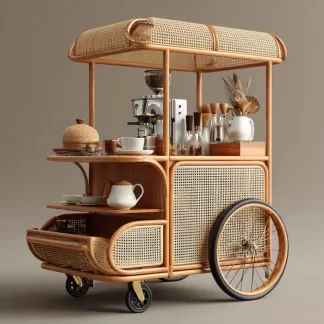 Outdoor mobile rattan food cart, scenic area popular snack cart, scenic area mobile stall cart, American retro cart, handmade cart