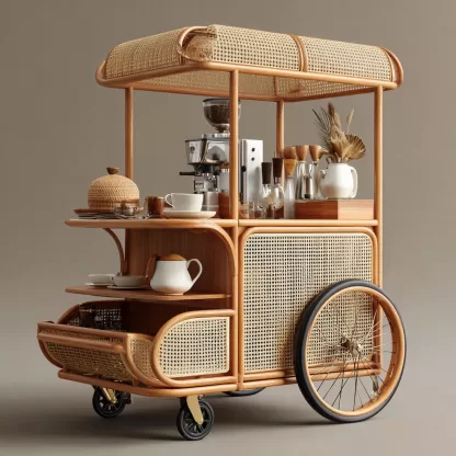 Outdoor mobile rattan food cart, scenic area popular snack cart, scenic area mobile stall cart, American retro cart, handmade cart