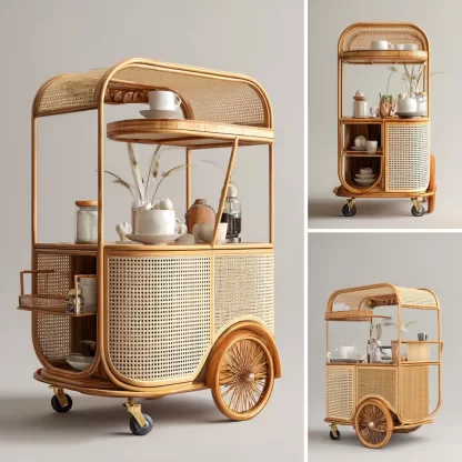 American retro solid wood mobile inverted three-wheeled food truck, coffee and bread promotion, street vending, night market, scenic area mobile vehicle - Image 9