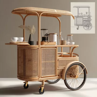 Outdoor mobile rattan food cart, scenic area popular snack cart, scenic area mobile stall cart, American retro cart, handmade cart - Image 6