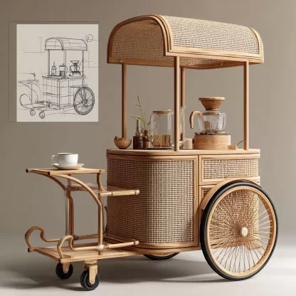 Outdoor mobile rattan food cart, scenic area popular snack cart, scenic area mobile stall cart, American retro cart, handmade cart - Image 7