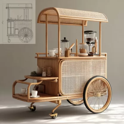Outdoor mobile rattan food cart, scenic area popular snack cart, scenic area mobile stall cart, American retro cart, handmade cart - Image 8