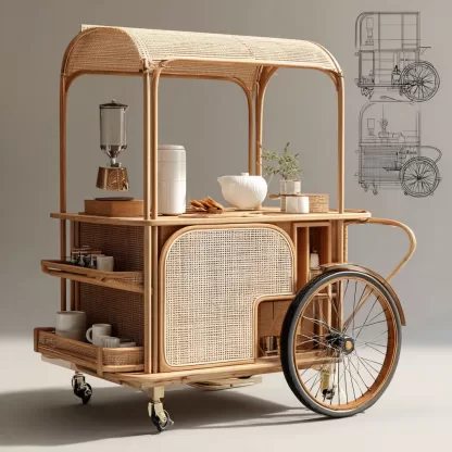 Outdoor mobile rattan food cart, scenic area popular snack cart, scenic area mobile stall cart, American retro cart, handmade cart - Image 9