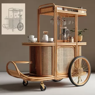 Outdoor mobile rattan food cart, scenic area popular snack cart, scenic area mobile stall cart, American retro cart, handmade cart