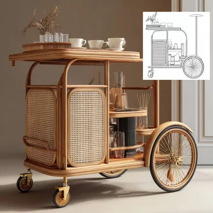 Outdoor mobile rattan food cart, scenic area popular snack cart, scenic area mobile stall cart, American retro cart, handmade cart - Image 7