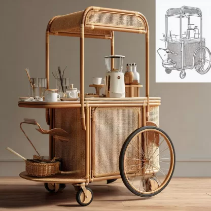 Outdoor mobile rattan food cart, scenic area popular snack cart, scenic area mobile stall cart, American retro cart, handmade cart - Image 8