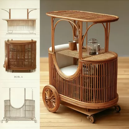 A tradition-style solid wood rattan mobile trolley for living room storage, a simple stainless steel snack rack for dining room, and a side table - Image 2