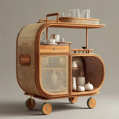 American retro solid wood rattan woven food truck, coffee and bread promotion stall, night market, scenic area mobile vehicle - Image 4