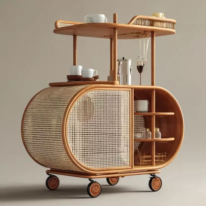 American retro solid wood rattan woven food truck, coffee and bread promotion stall, night market, scenic area mobile vehicle - Image 5