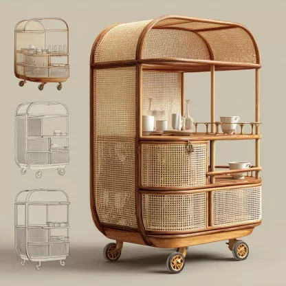 Outdoor mobile rattan food cart, scenic area popular snack cart, scenic area mobile stall cart, American retro cart, handmade cart - Image 3