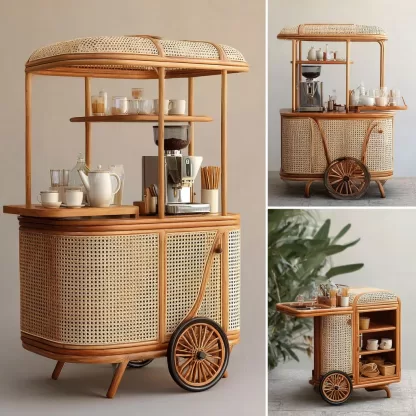 Outdoor mobile rattan food cart, scenic area popular snack cart, scenic area mobile stall cart, American retro cart, handmade cart - Image 4