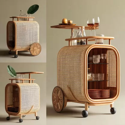 American retro solid wood rattan woven food truck, coffee and bread promotion stall, night market, scenic area mobile vehicle - Image 6