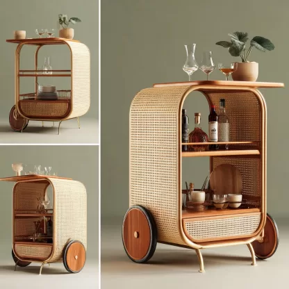 American retro solid wood rattan woven food truck, coffee and bread promotion stall, night market, scenic area mobile vehicle - Image 9