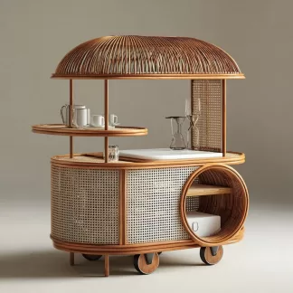 American retro solid wood mobile inverted three-wheeled food truck, coffee and bread promotion, street vending, night market, scenic area mobile vehicle
