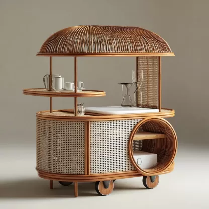 American retro solid wood mobile inverted three-wheeled food truck, coffee and bread promotion, street vending, night market, scenic area mobile vehicle