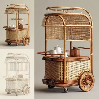 Outdoor rattan food cart, street vendor cart, mobile peddler cart, display trolley - Image 9