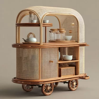 Outdoor mobile rattan food cart, scenic area popular snack cart, scenic area mobile stall cart, American retro cart, handmade cart - Image 2