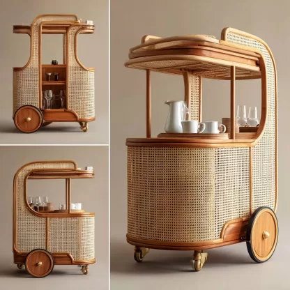 American retro solid wood rattan woven food truck, coffee and bread promotion stall, night market, scenic area mobile vehicle - Image 2