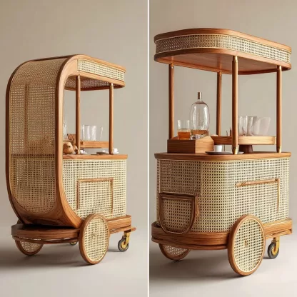 American retro solid wood rattan woven food truck, coffee and bread promotion stall, night market, scenic area mobile vehicle - Image 3