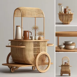 Outdoor mobile rattan food cart, scenic area popular snack cart, scenic area mobile stall cart, American retro cart, handmade cart