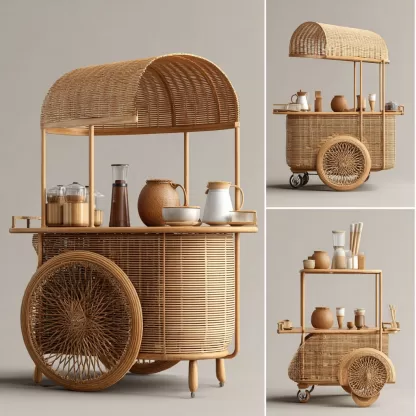 Outdoor mobile rattan food cart, scenic area popular snack cart, scenic area mobile stall cart, American retro cart, handmade cart - Image 6