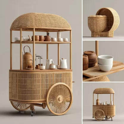 Outdoor mobile rattan food cart, scenic area popular snack cart, scenic area mobile stall cart, American retro cart, handmade cart - Image 7
