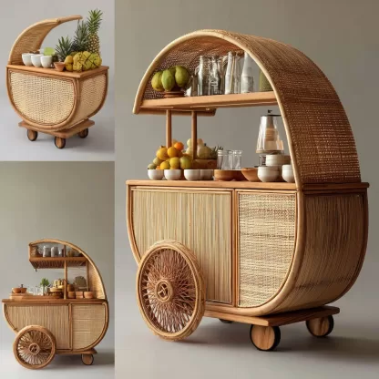Outdoor mobile rattan food cart, scenic area popular snack cart, scenic area mobile stall cart, American retro cart, handmade cart - Image 8