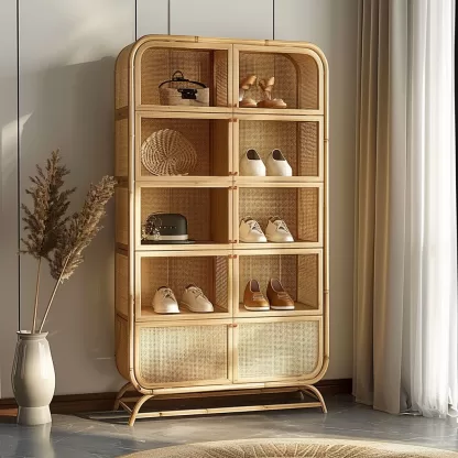 New Chinese-style creative solid wood rattan shoe cabinet for living room, tea room, study, high-end design sense shoe cabinet for bedroom, entrance hall - Image 5