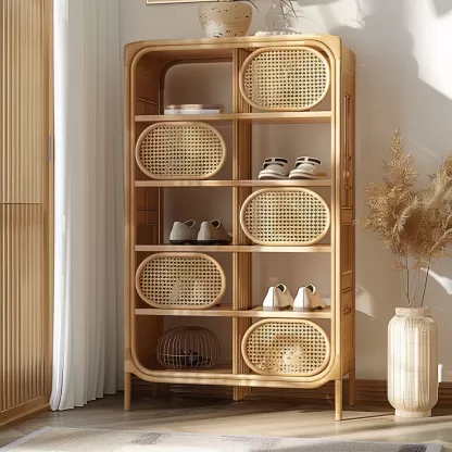 Wabi-sabi style rattan shoe cabinet, household door entrance foyer storage cabinet, living room wall storage cabinet - Image 2