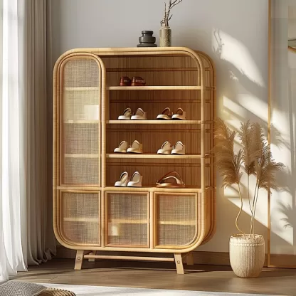 Wabi-sabi style rattan shoe cabinet, household door entrance foyer storage cabinet, living room wall storage cabinet - Image 3