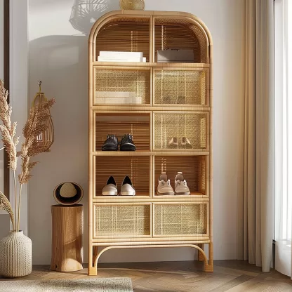 Wabi-sabi style rattan shoe cabinet, household door entrance foyer storage cabinet, living room wall storage cabinet - Image 4