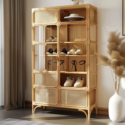 Wabi-sabi style rattan shoe cabinet, household door storage cabinet, storage cabinet, storage cabinet, antique style all-rattan multi-layer