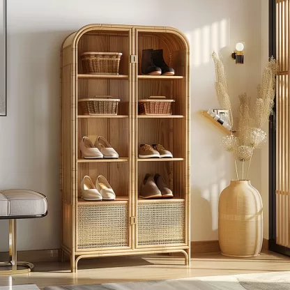New Chinese-style creative solid wood rattan shoe cabinet for living room, tea room, study, high-end design sense shoe cabinet for bedroom, entrance hall - Image 5