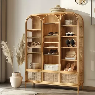 Wabi-sabi style rattan shoe cabinet, household door entrance foyer storage cabinet, living room wall storage cabinet