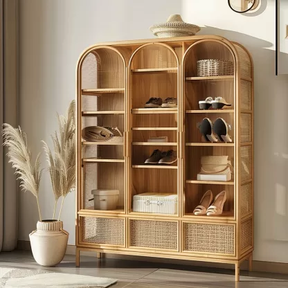 Wabi-sabi style rattan shoe cabinet, household door entrance foyer storage cabinet, living room wall storage cabinet